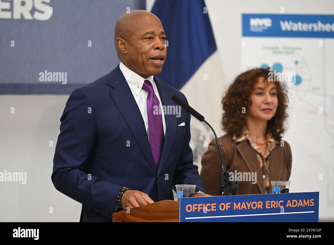 New York City Mayor Eric Adams delivers a public safety- and ...
