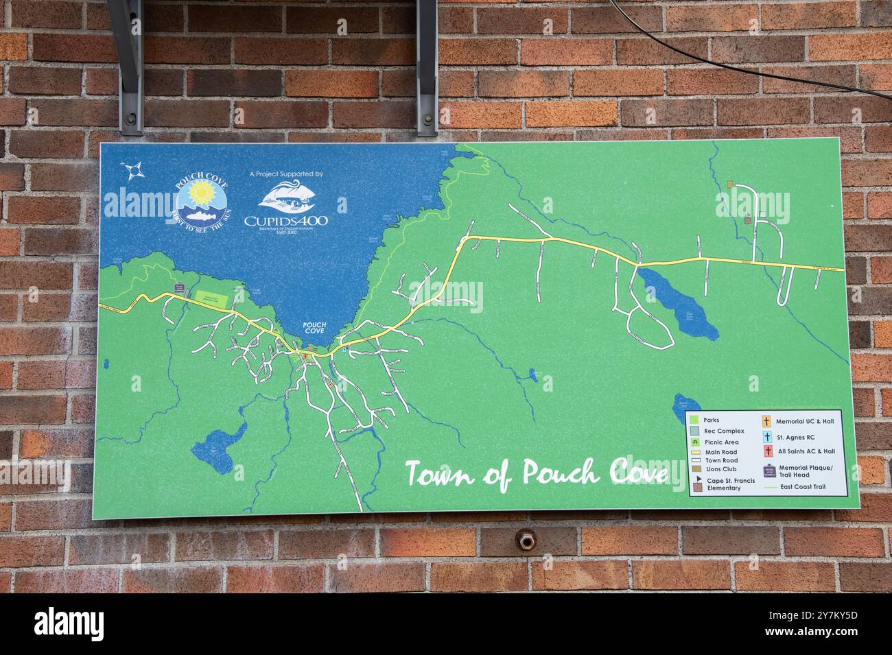 Information map sign at the municipal building on Main Road in Pouch ...