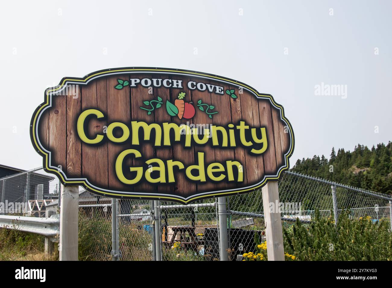 Community Garden sign in Pouch Cove, Newfoundland & Labrador, Canada Stock Photo