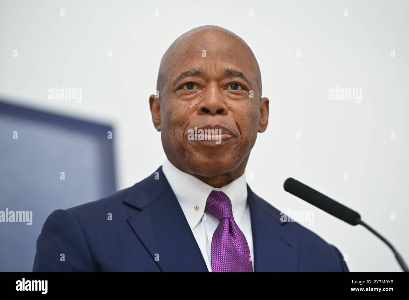 New York City Mayor Eric Adams delivers a public safety- and ...
