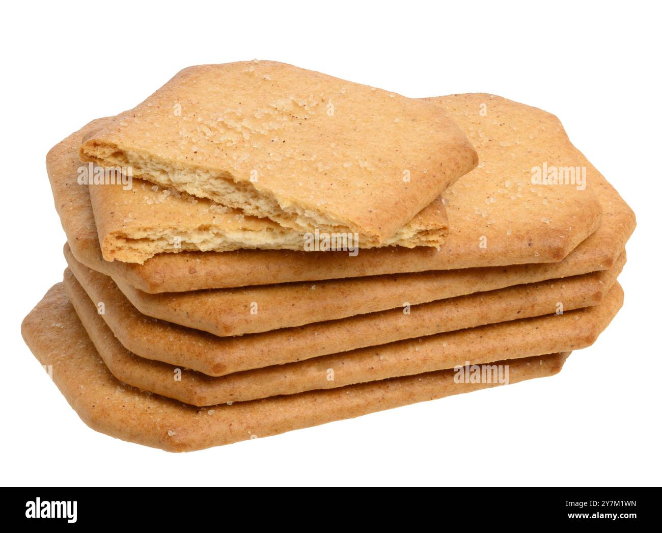 Rectangular baked cookies sprinkled with sugar on isolated background, stack Stock Photo