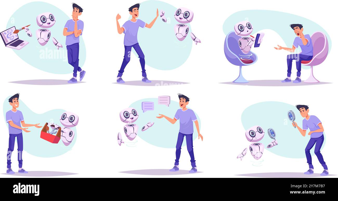 Ai dialogue. Chatbot talking with people exact vector smart conversation with chatbot Stock Vector