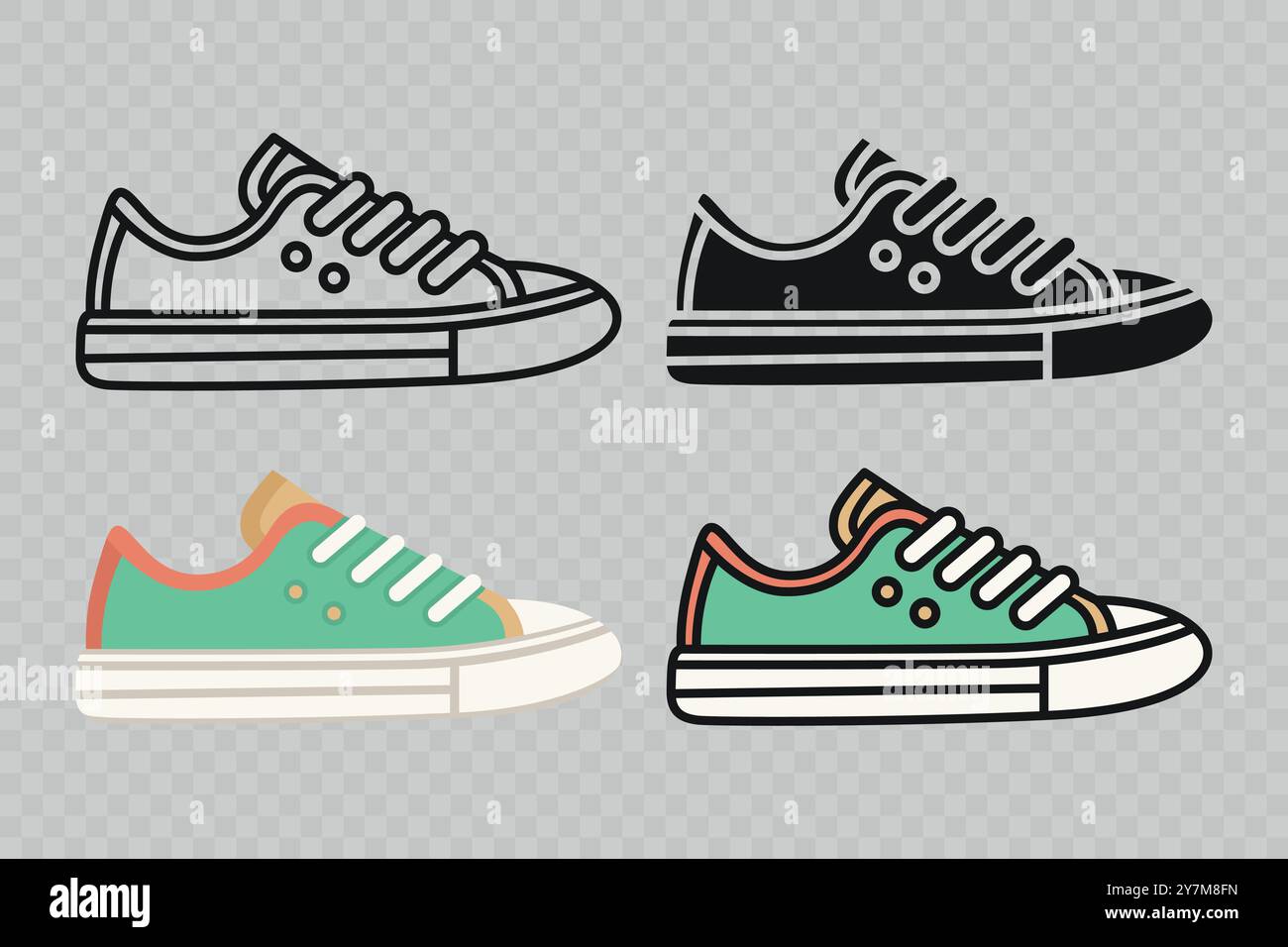 Flat Vector Linear Male and Female Shoes Icon Set Isolated. Sneakers ...