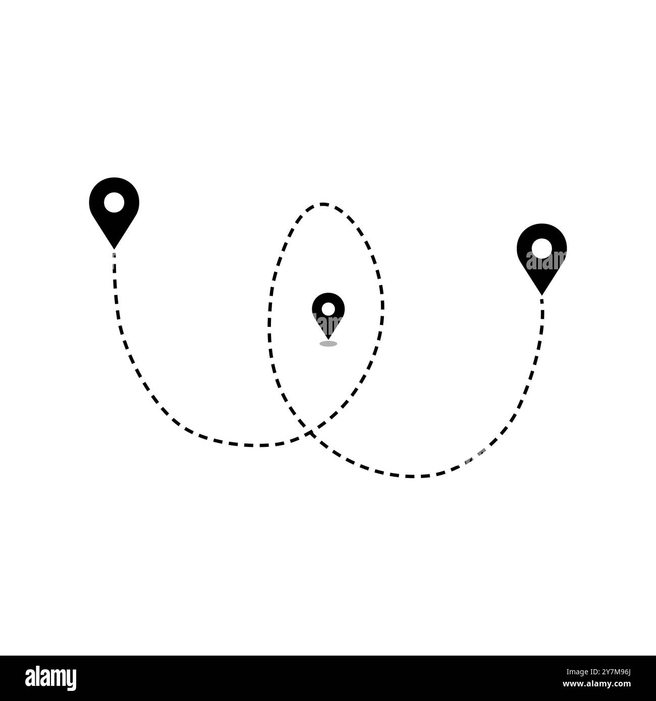 Route icon between two points with dotted path line and location pin. Location pointer drawing. GPS navigation line route mark Stock Vector