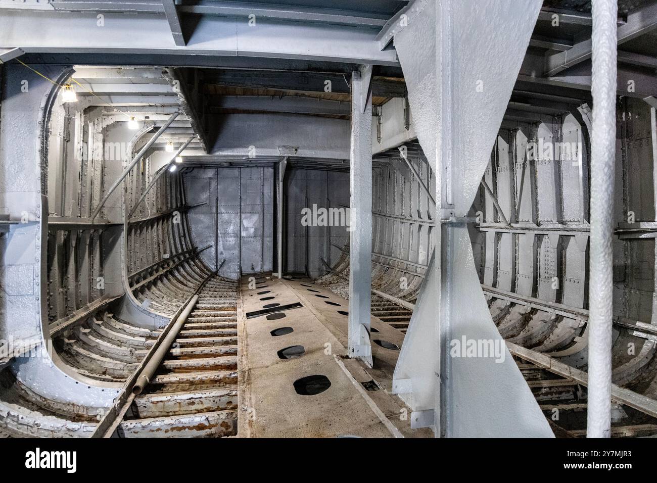 Interior of the SS Robin steamship cargo hold built in 1890, Trinity Buoy Wharf, London, England Stock Photo