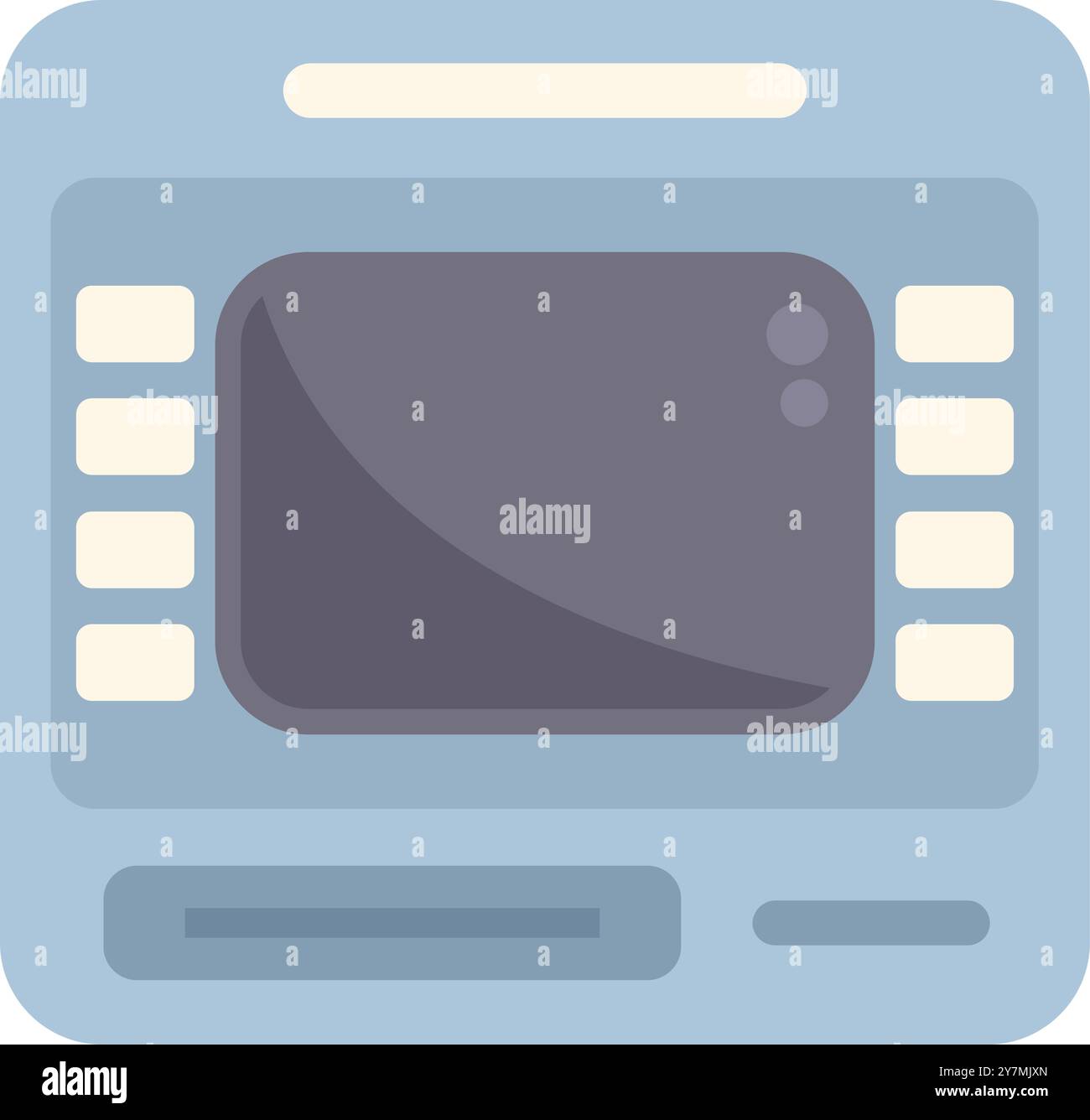Atm machine display showing a financial transaction processing, with buttons and a screen Stock Vector