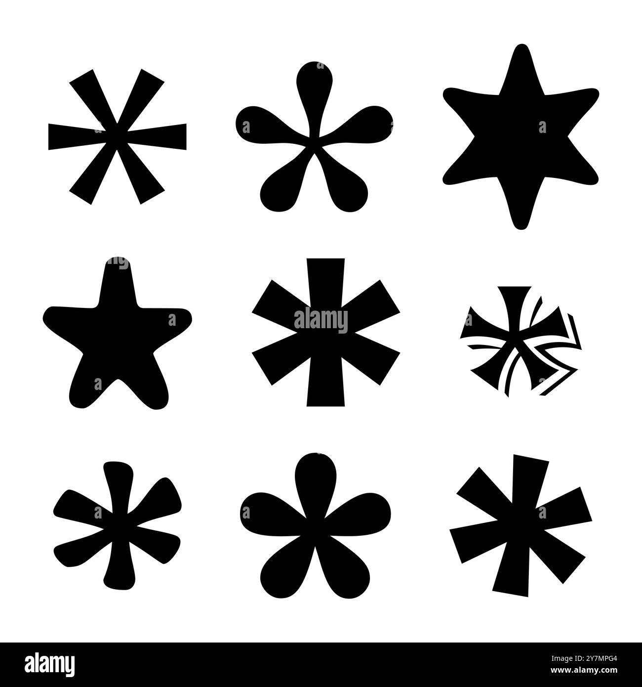Asterisk symbols set. Nine different shapes. Bold and playful styles ...