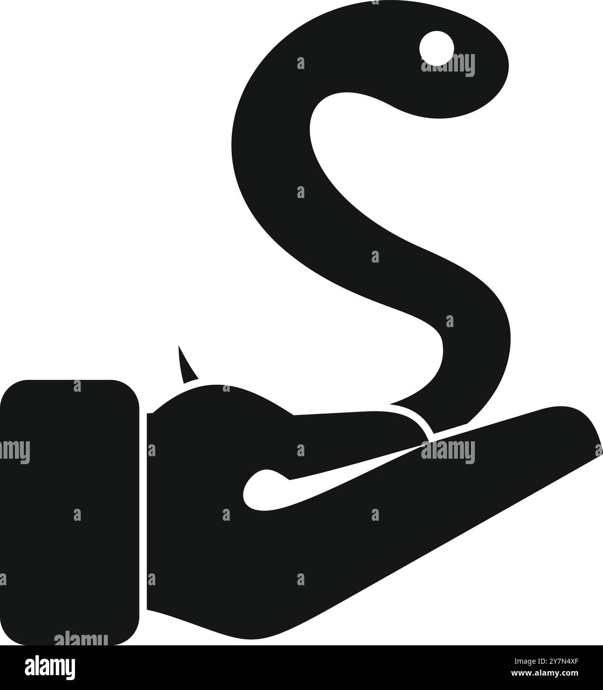 Black silhouette icon of a human hand holding a snake isolated on a ...