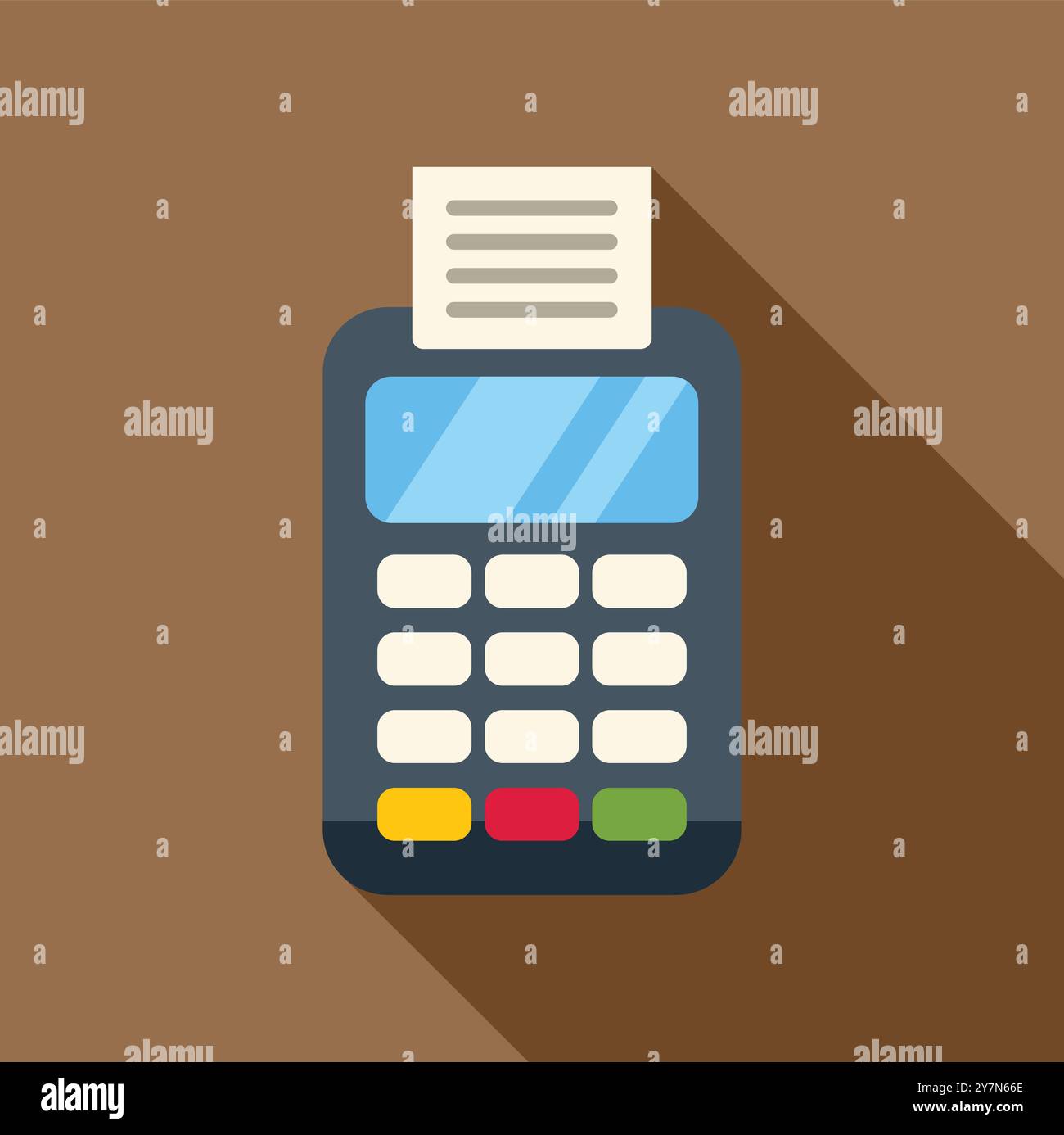 Modern electronic pos terminal printing paper receipt after processing purchase transaction Stock Vector