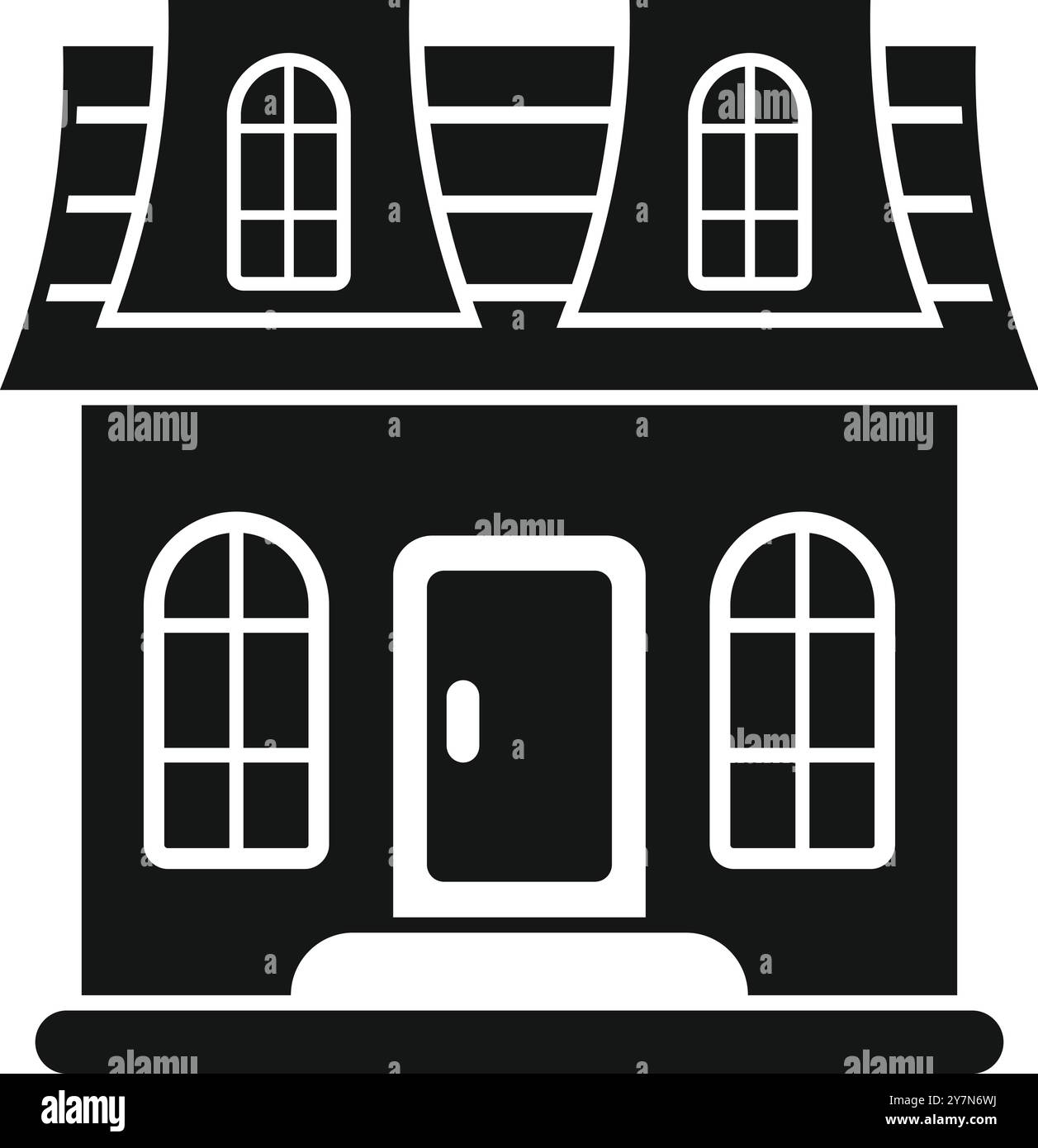 Simple vector icon of a house with arched windows and a mansard roof ...