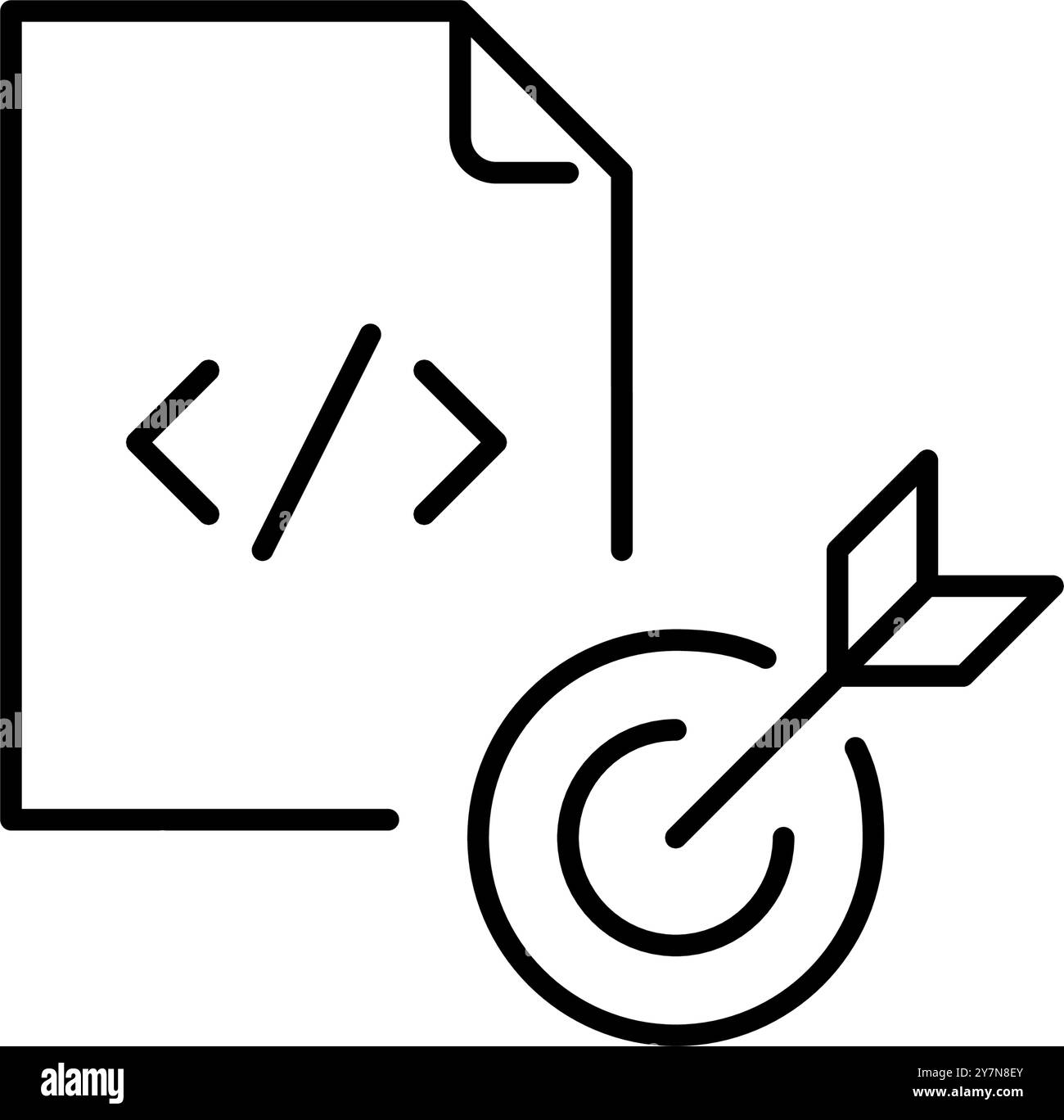 Html file and arrow hitting target. Targeted web development, focused web design. Using clear goals or user objectives. Pixel perfect, editable stroke Stock Vector