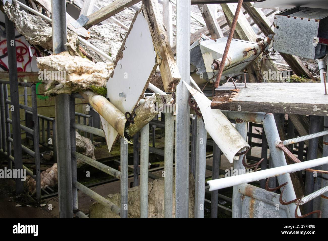 Collapsed buildings at the abandoned dilapidated Central Swine Breeding ...