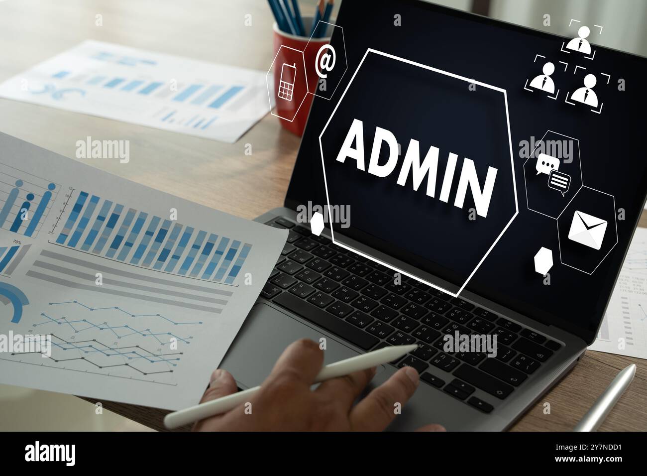 Administrator Working Business Admin on laptop computer Stock Photo