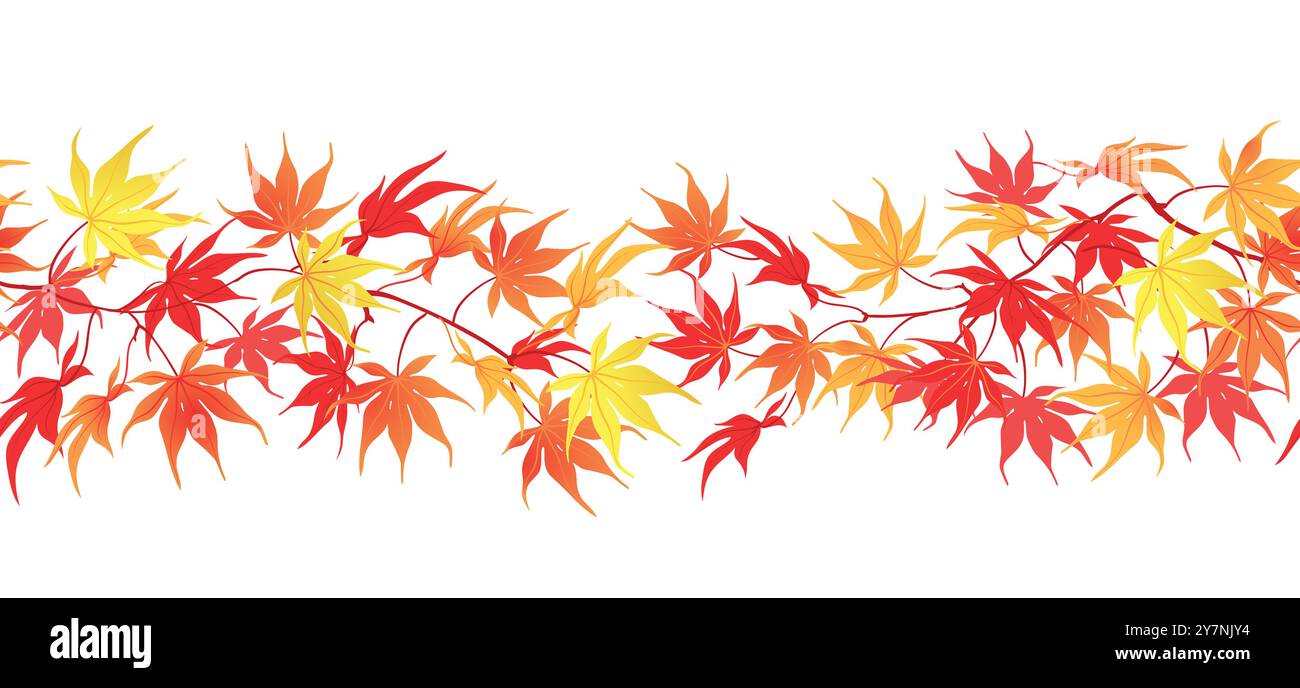 Autumn border on white background. Time of leaf fall. Red and orange ...