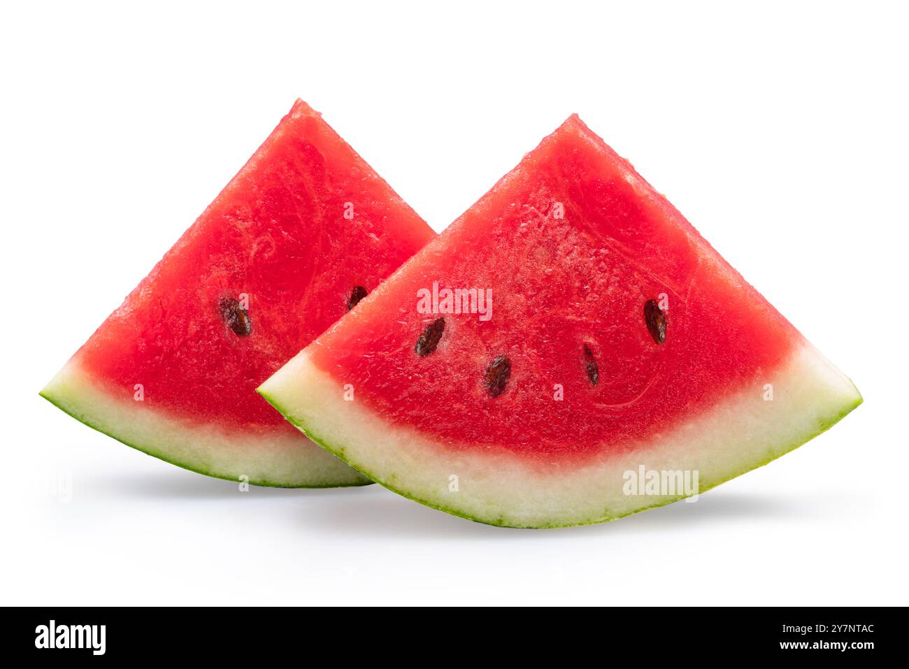 Watermelon triangle slices with seeds isolated on white background ...