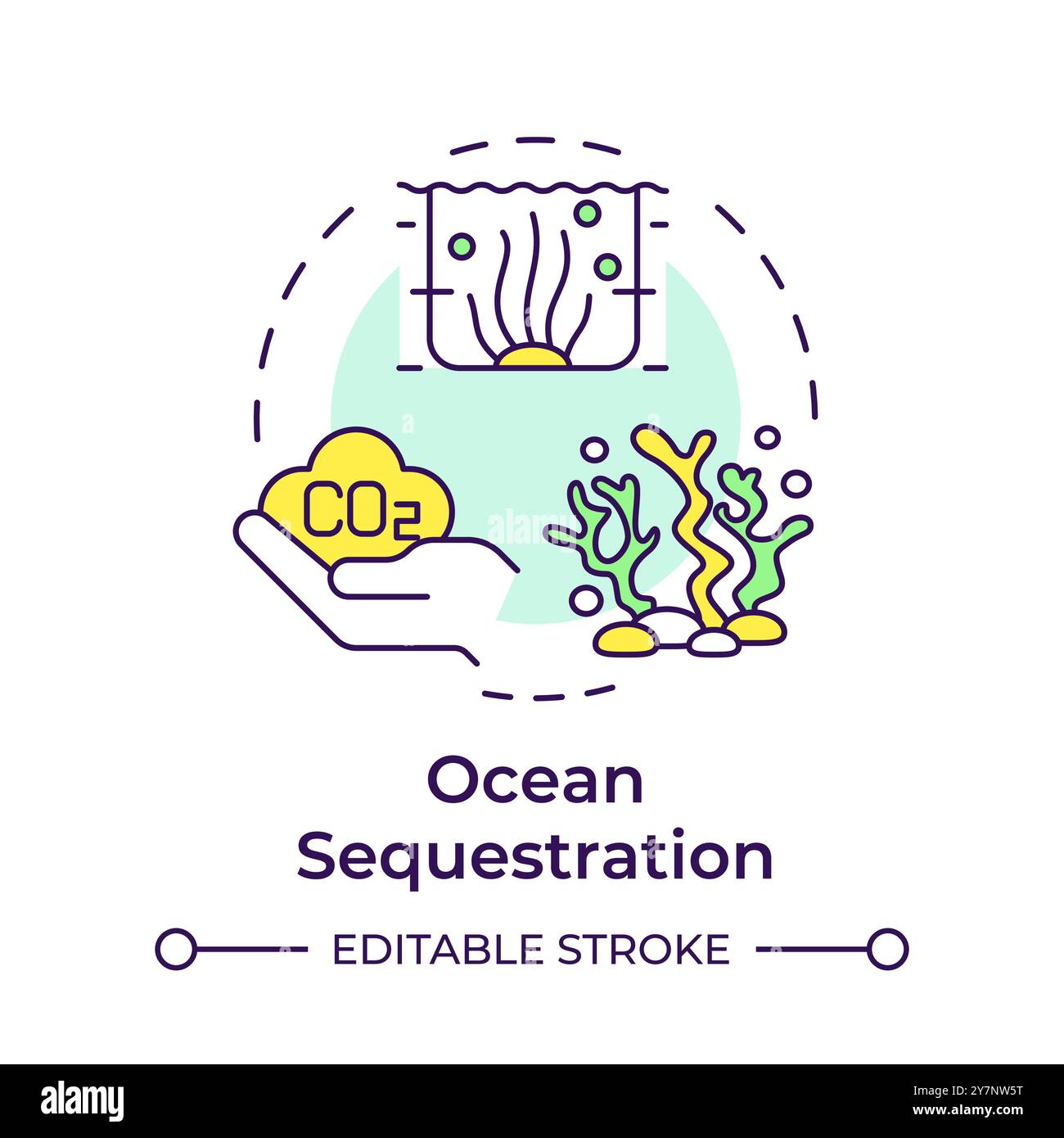 Ocean sequestration multi color concept icon Stock Vector