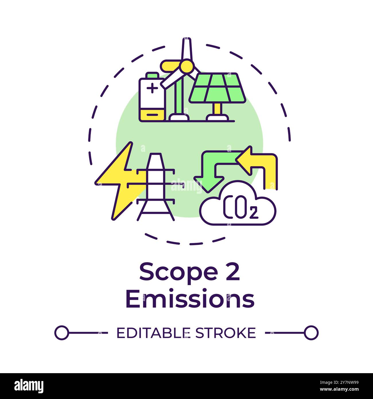 Scope 2 emissions multi color concept icon Stock Vector