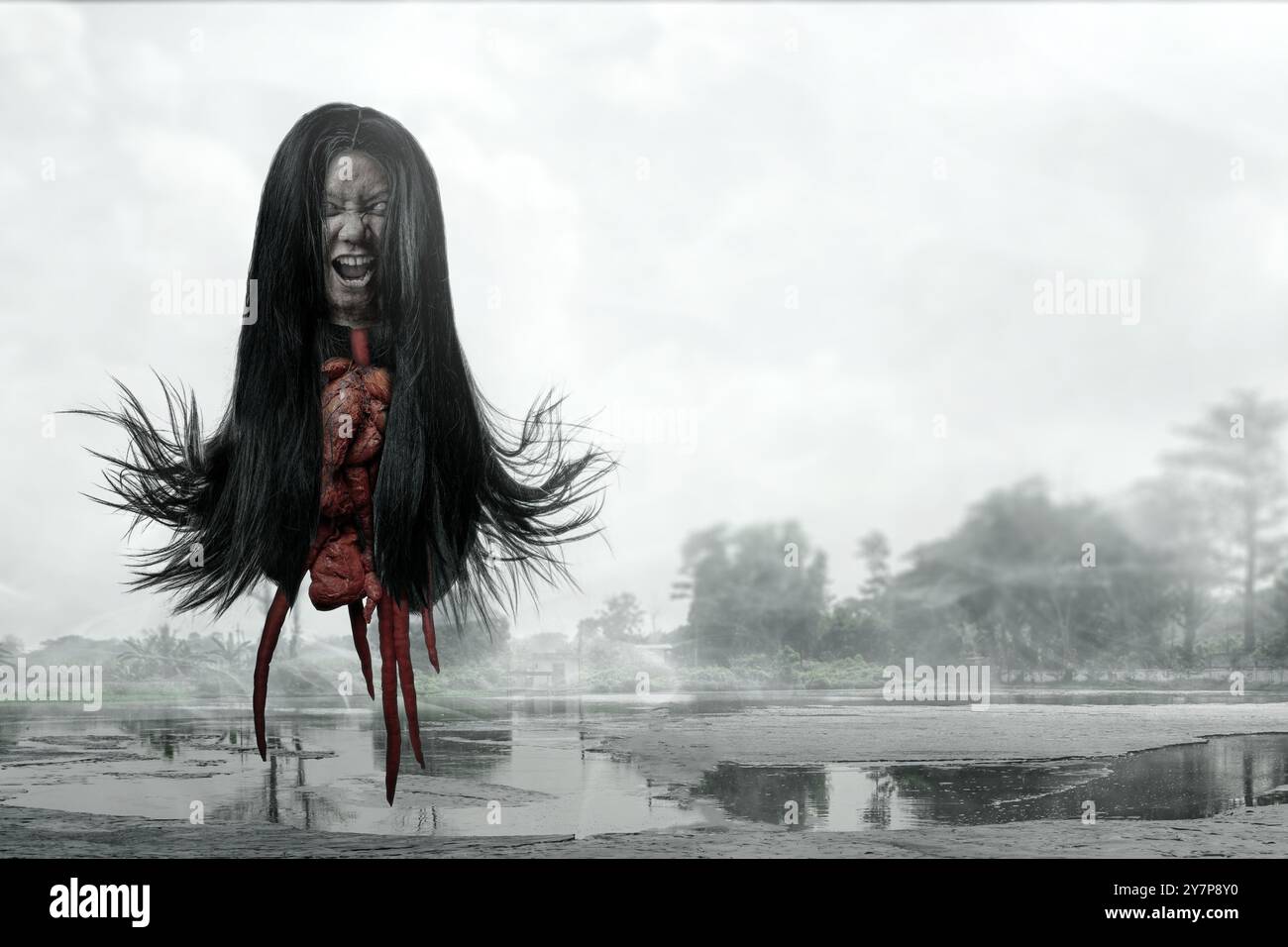 Kuyang floating head vampire illustration