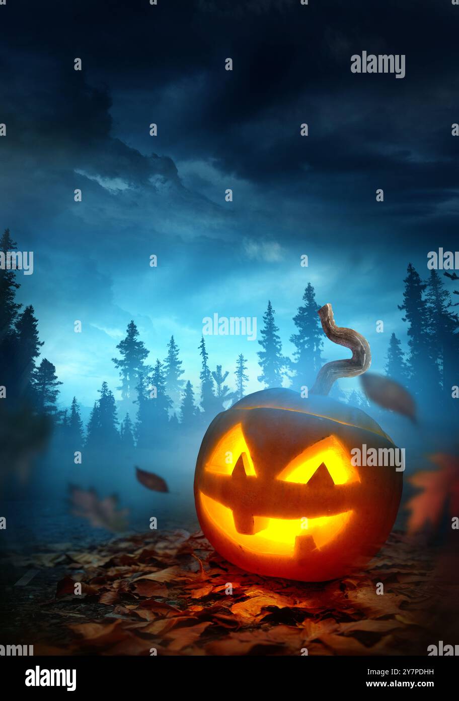 A halloween background with a glowing spooky Jack O Lantern pumpkin ...
