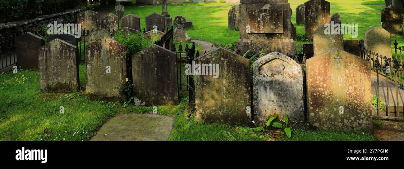 The Wordsworth Graves, St Oswalds church, Grasmere village, Lake District National Park, Cumbria, England, UK The Graves of William Wordsworth, his wi Stock Photo