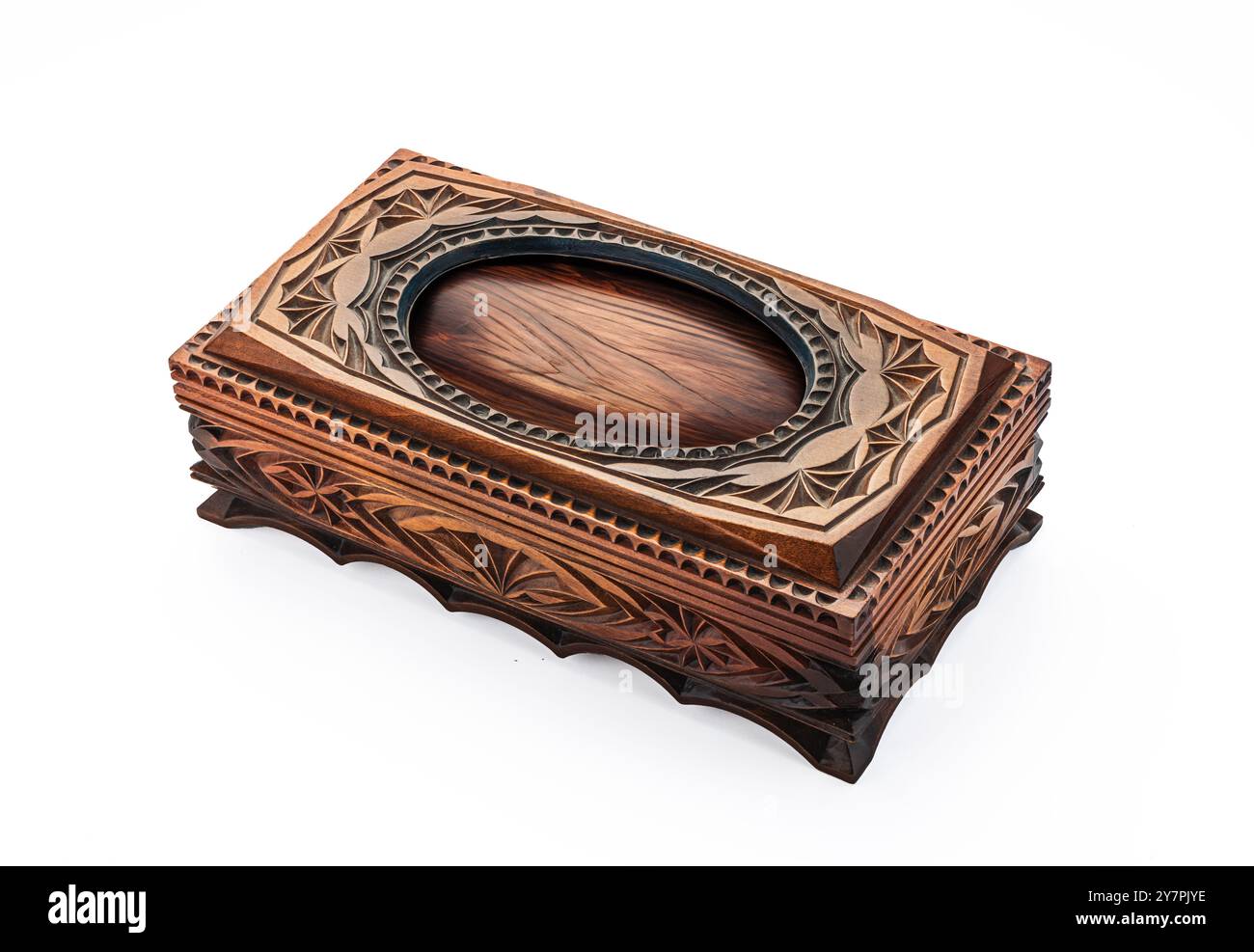 Old vintage wooden jewellery box isolated on white background Stock Photo