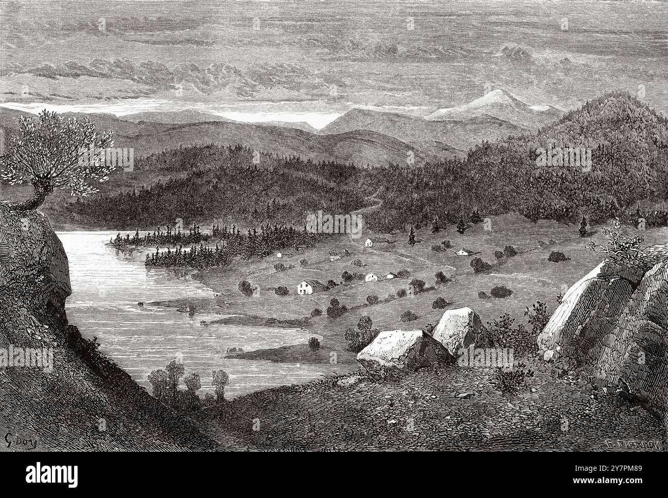 Telemark Drawing Bolkesjo village valley in Notodden Municipality, Norway. Drawing by ...