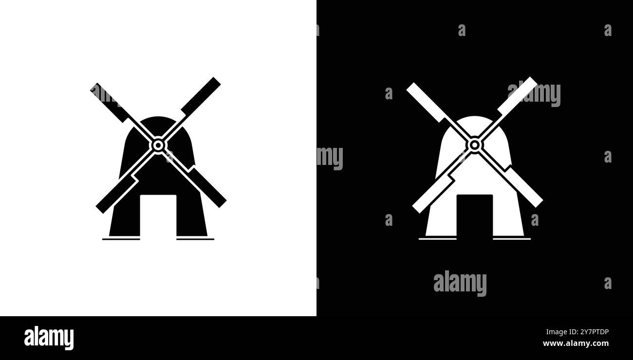 wind mill icon Flat thin line vector illustration art outline set Stock Vector