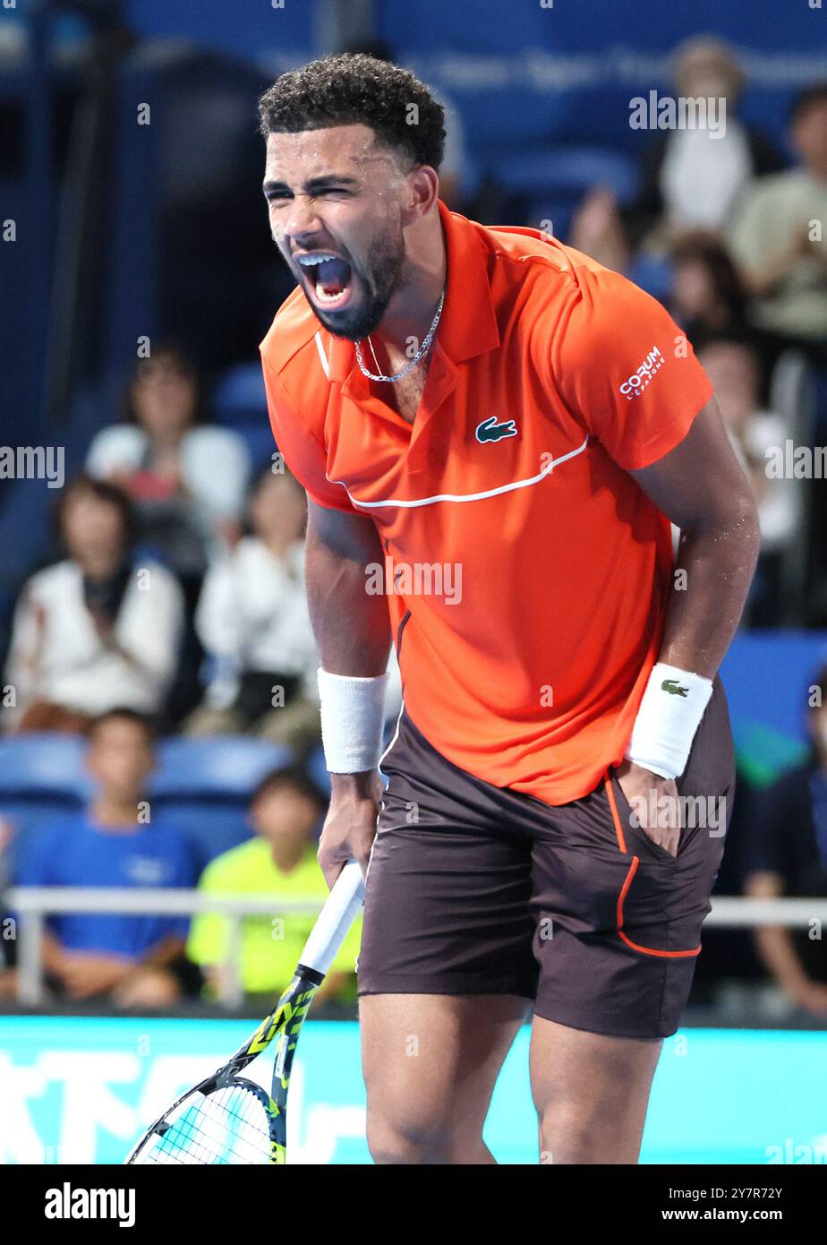 Tokyo, Japan. 1st Oct, 2024. Arthur Fils of Francei shouts as he won a key point against his compatriot Ugo Humbert at the final match of the Japan Open Tennis championships at the Ariake Colosseum in Tokyo on Tuesday, October 1, 2024. (photo by Yoshio Tsunoda/AFLO) Credit: Aflo Co. Ltd./Alamy Live News Stock Photo