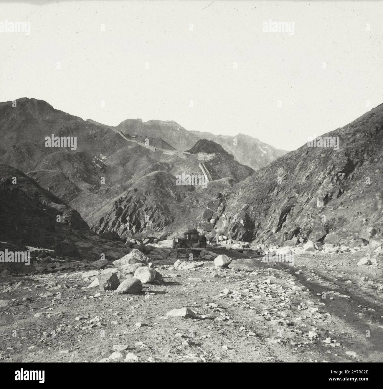 Vintage view of the Nankow Pass, a few hours from the Ming Tombs, and near the Pataling Gate of the Great Wall. Romyn Hitchcock, photographer. 1880s Stock Photo