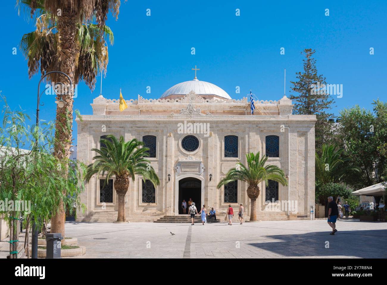 Ayios Titos Church Heraklion, view of the 16th Century Venetian church of Ayios Titos sited in Platia Ayios Titou in Heraklion old town, Crete. Stock Photo