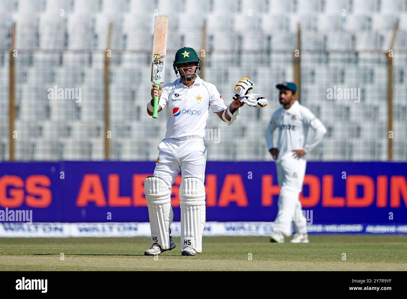 Pakistan Abid R Pakistani batter Abid Ali (M) celebrates his hundred runs during ...