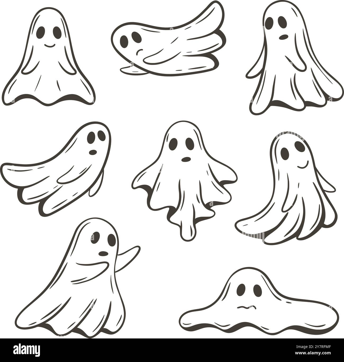 Ghosts hand drawn set clip art illustrations. Silhouette ghostly ...