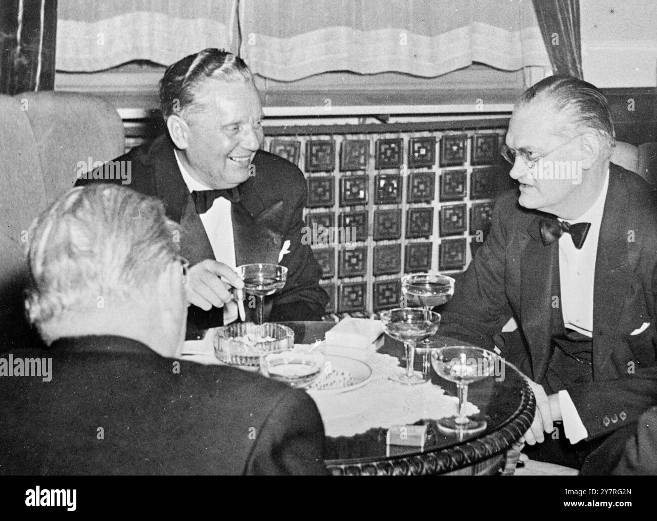 U.S. Ambassador celebrates with Tito on 2.12.53. The new U.S. Ambassador to Belgrade, Mr. James Riddleberger, (right) with President Tito at the reception held in Sarajevo last Sunday to celebrate the tenth anniversary of the foundation of Yugoslavia's communist regime. International News Photos. Stock Photo