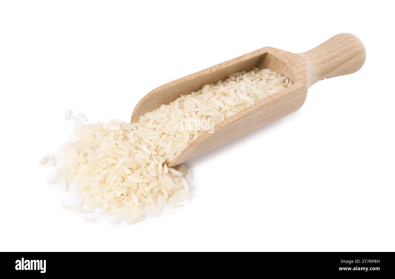 Scoop with raw rice isolated on white Stock Photo - Alamy