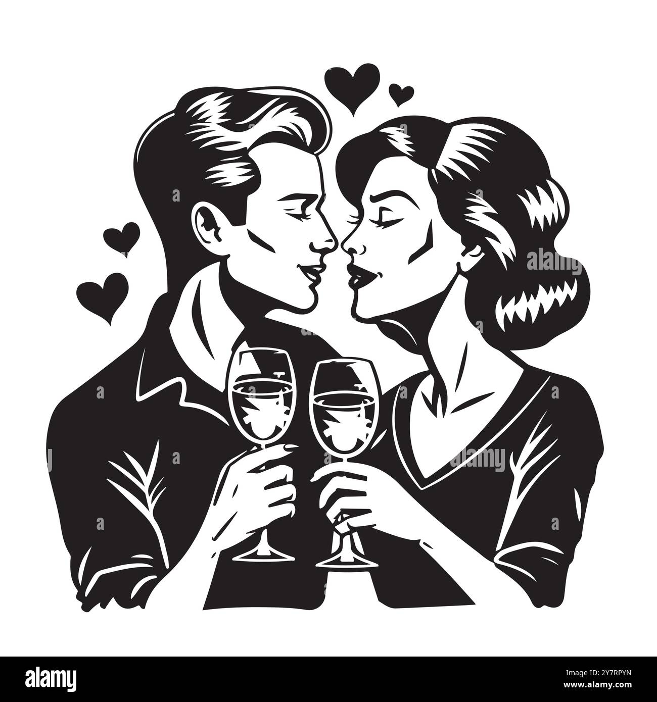 Couple lovers romantic moment silhouette vector illustration Stock ...