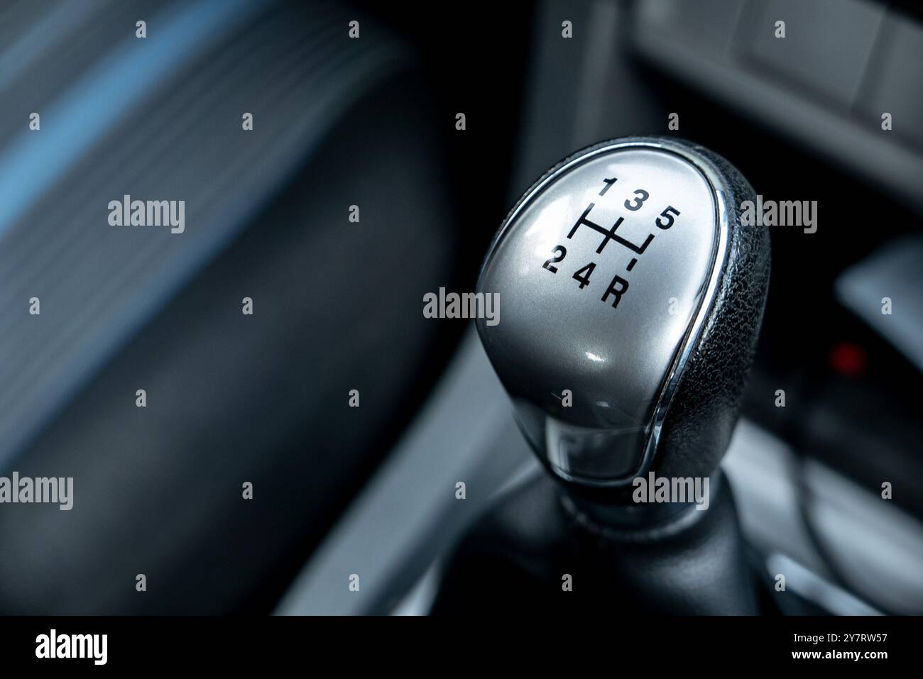 Gear shift knob of a five speed manual transmission with a small depth of field Stock Photo
