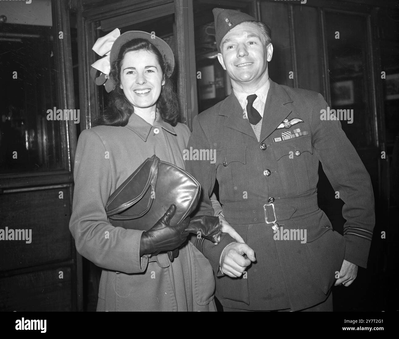 FREED PILOT HOME FROM GERMANY    Flight Lieutenant John W Driver D.F.C. , the Royal Air Force pilot held by the Russians for 11 weeks after his Meteor jet crashed -landed on the Soviet Zone of Germany , arrived at Liverpool Street Station , London . He was accompanied by his 24-year-old wife , Joy, who went to Germany to ensure everything possible was done for his release.  Flight Lieutenant Driver , who lives in Tetbury , Minchinhampton , Gloucester , said he was not injured when he force landed , was well treated by the Russians and had good food . His interrogation after the landing was ver Stock Photo