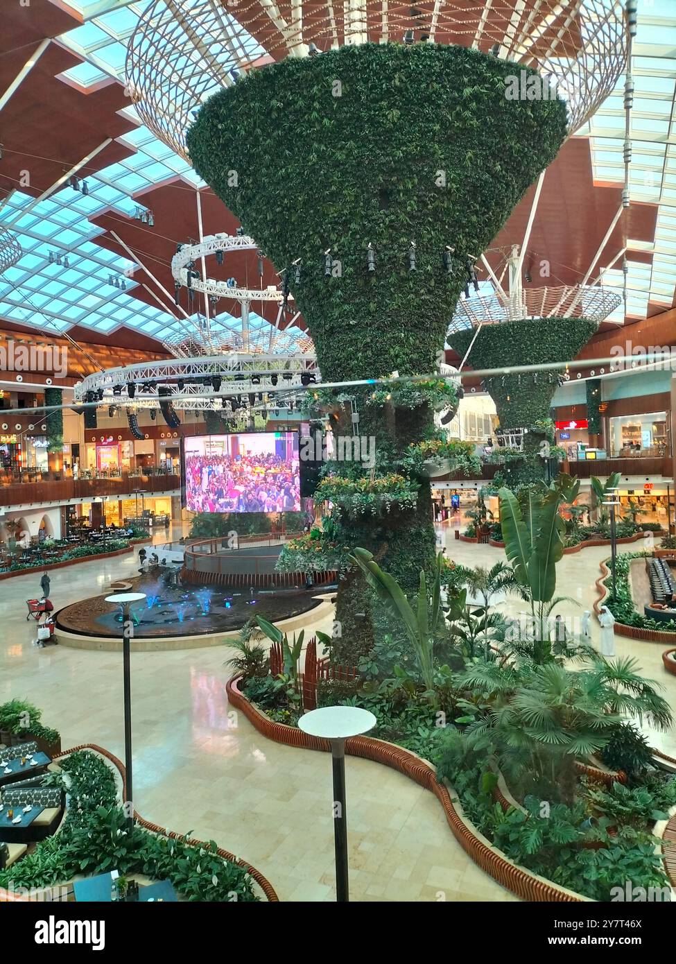 Beautiful Indoor Trees in the Lounge Area of Qatar Mall - Smartphone Captured Stock Image