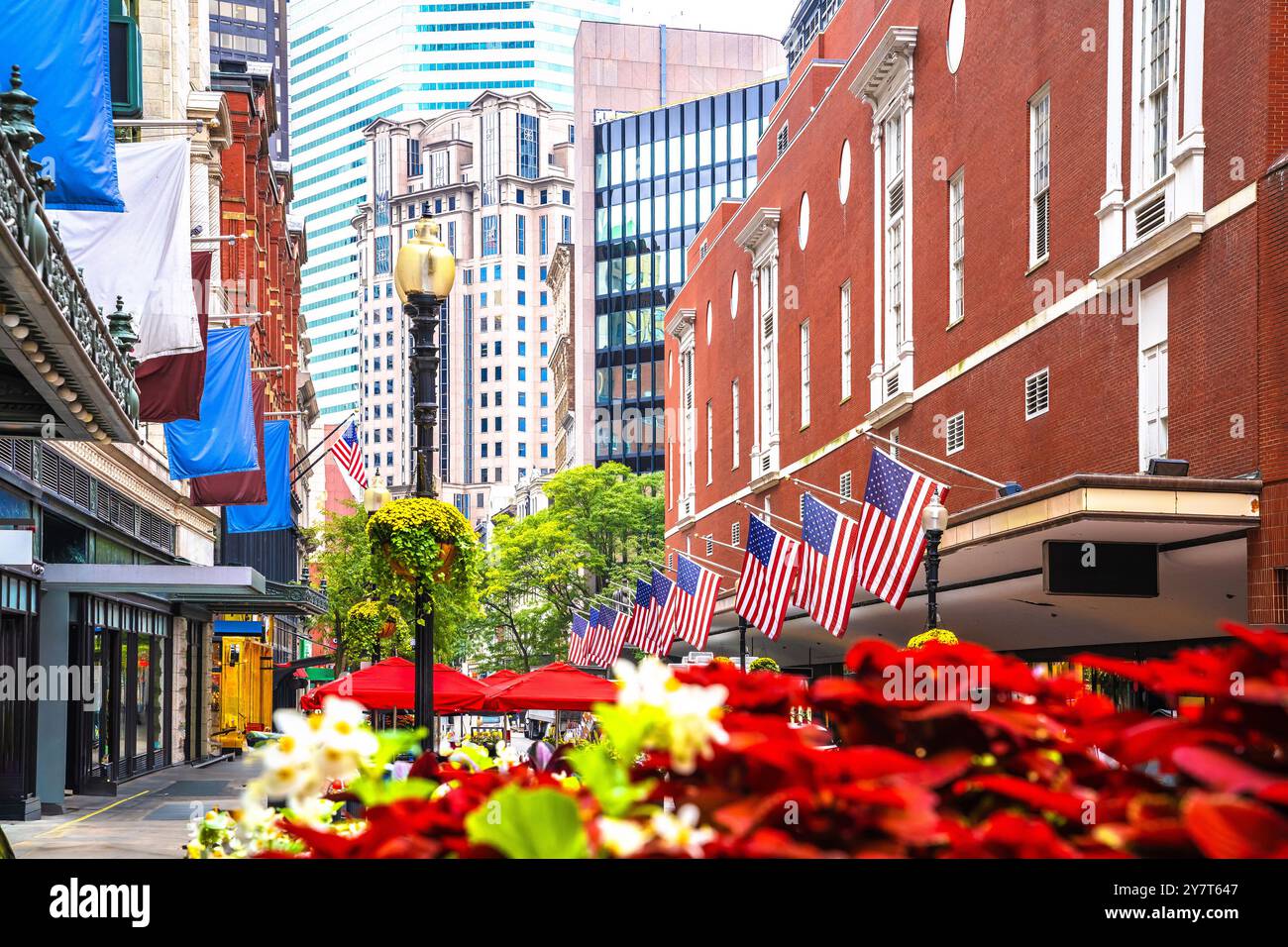 Boston downtown cityscape street view, Massachusetts, USA Stock Photo