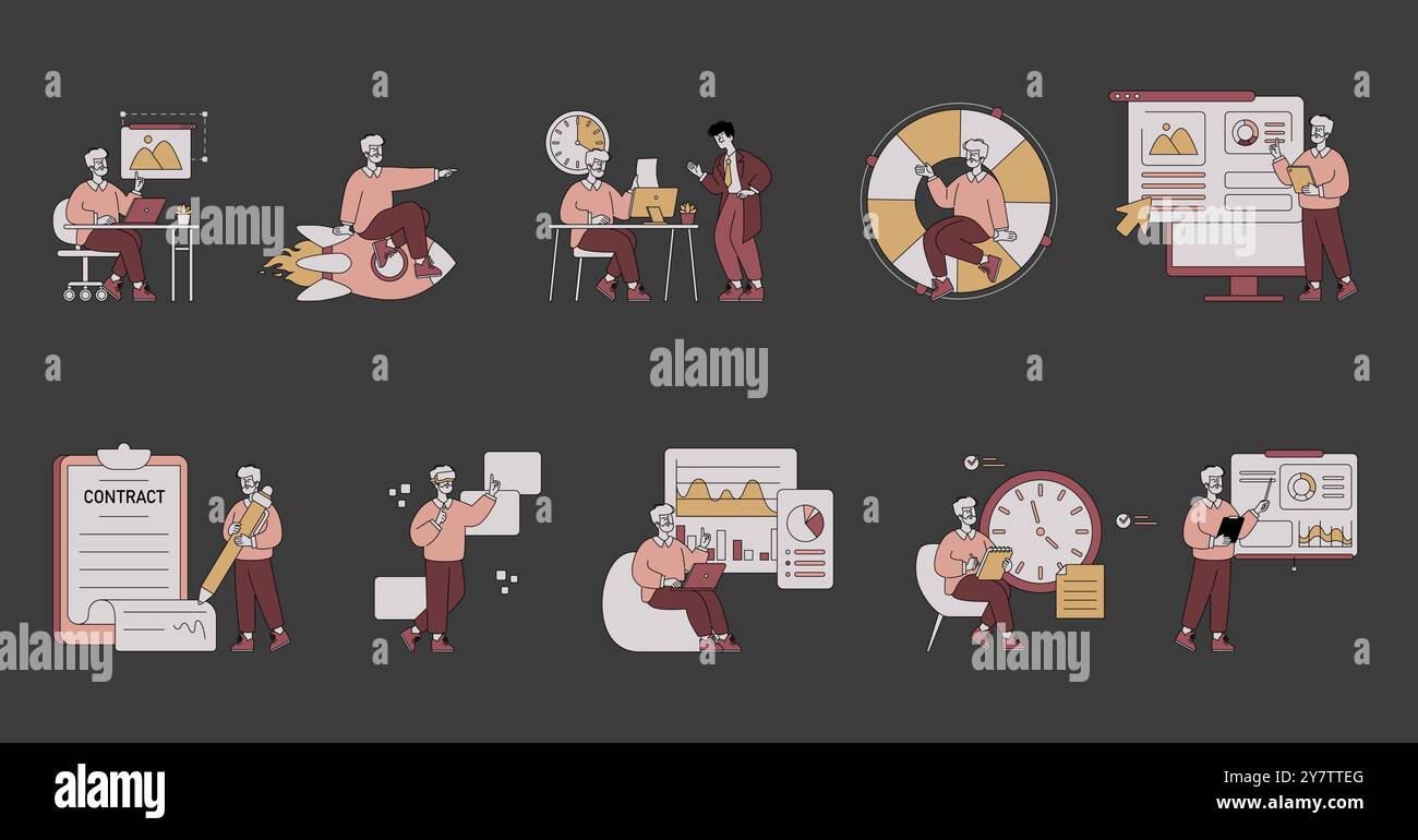Business People set. Office tasks, time management, presentation ...