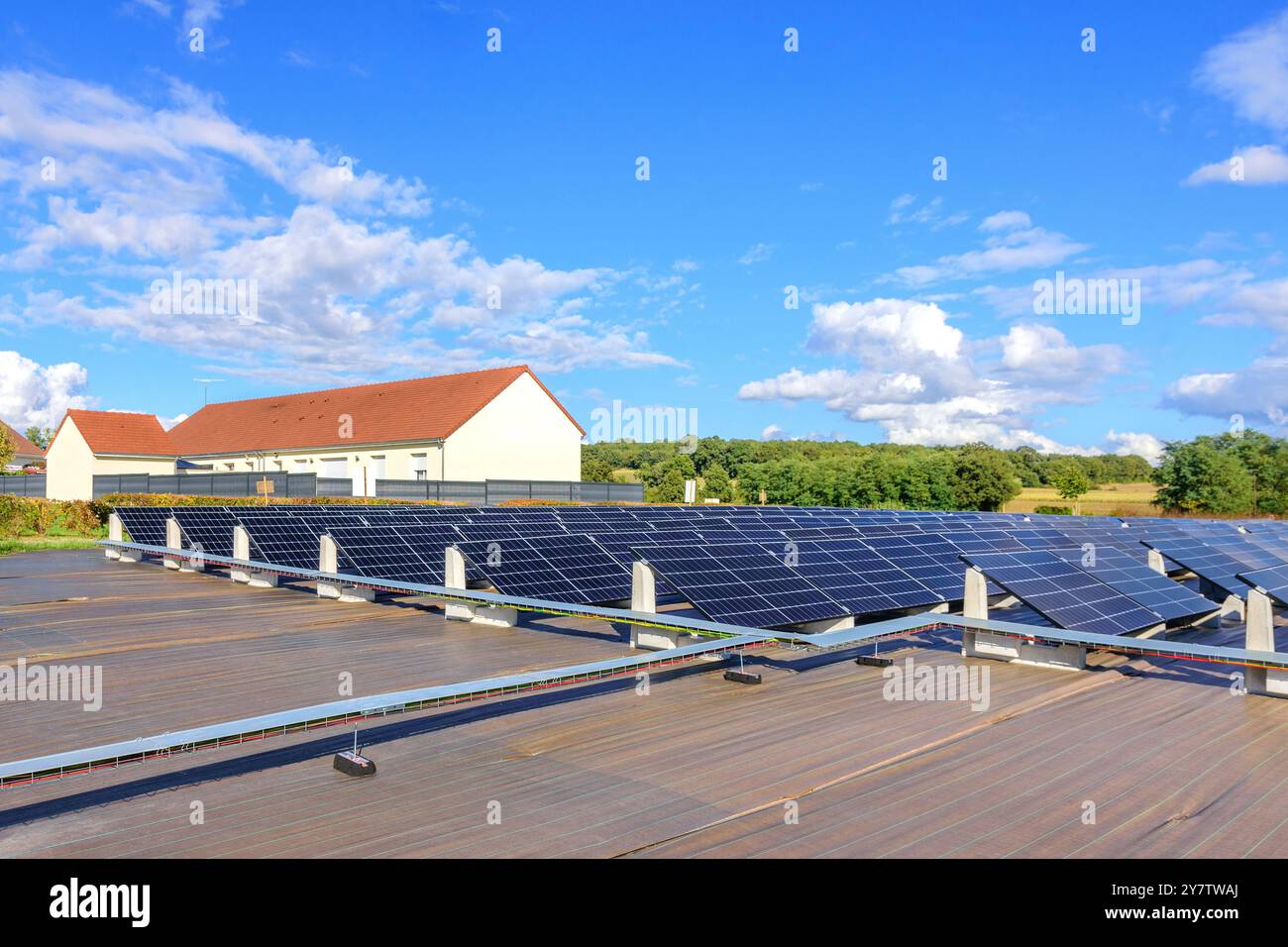 Local Intermarché superstore powered by solar energy - Yzeures-sur-Creuse, Indre-et-Loire (37), France. Stock Photo