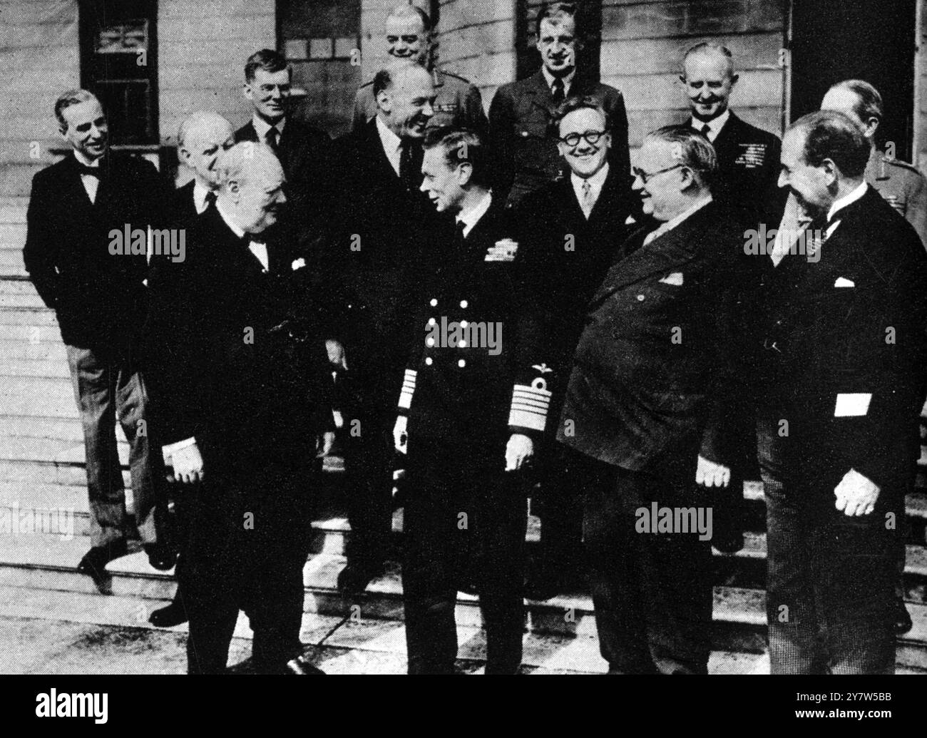 V-E Day Events, 8 May 1945.The King and Prime Minister, with other war ...