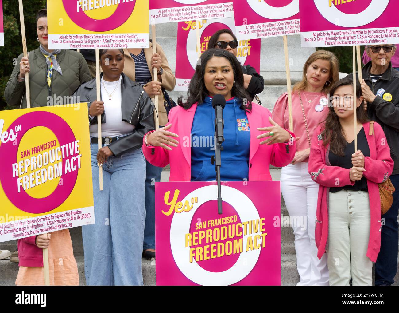 San Francisco, CA - Sept 7, 2024: Mayor London Breed speaking at a Yes ...