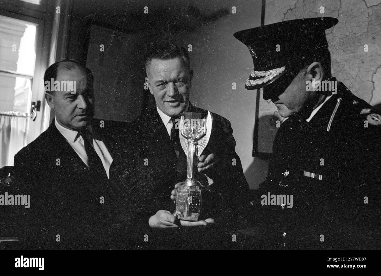 The Jules Rimet World Cup which was stolen eight days ago was found last night by a dog called 'Pickles' in a suburban garden.  28th March 1966 Stock Photo