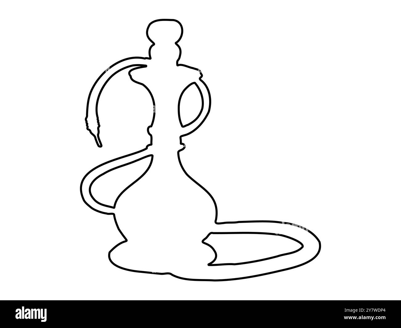 Black outline of a hookah isolated on a white background. Concept of smoking accessory, minimalist design, traditional shisha, and hookah art. Print, Stock Vector