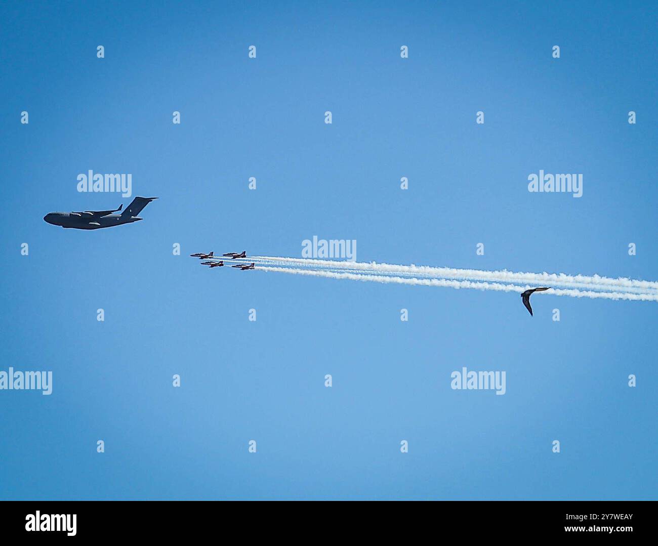 Air Show by IAF October 1, 2024, Marina Beach, Tamil Nadu, INDIA: The Indian Air Force IAF s 92nd Air Adventure Show Chennai Air Show 2024 to be held at Chennai Marina on October 6, 2024, will be joined by top adventure teams like Akash Ganga, Suryakiran and 72 aircraft, a government press release .Ahead of this a Rehearsal has been carried out at Chennai Marina Beach Credit Image: Seshadri Sukumar/ZUMA Press Wire Marina Beach Chennai INDIA Copyright: xSeshadrixSukumarx Stock Photo