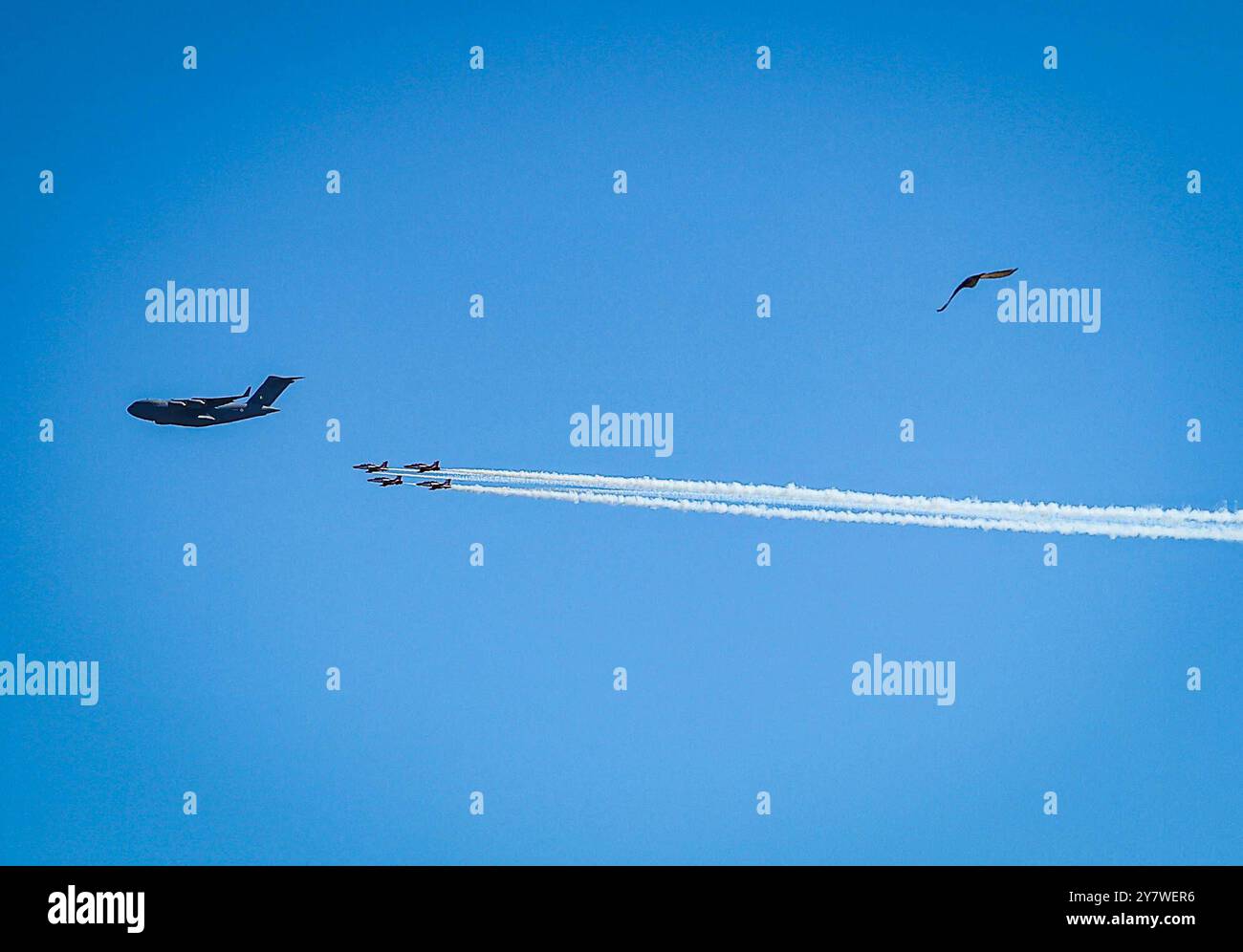 Air Show by IAF October 1, 2024, Marina Beach, Tamil Nadu, INDIA: The Indian Air Force IAF s 92nd Air Adventure Show Chennai Air Show 2024 to be held at Chennai Marina on October 6, 2024, will be joined by top adventure teams like Akash Ganga, Suryakiran and 72 aircraft, a government press release .Ahead of this a Rehearsal has been carried out at Chennai Marina Beach Credit Image: Seshadri Sukumar/ZUMA Press Wire Marina Beach Chennai INDIA Copyright: xSeshadrixSukumarx Stock Photo