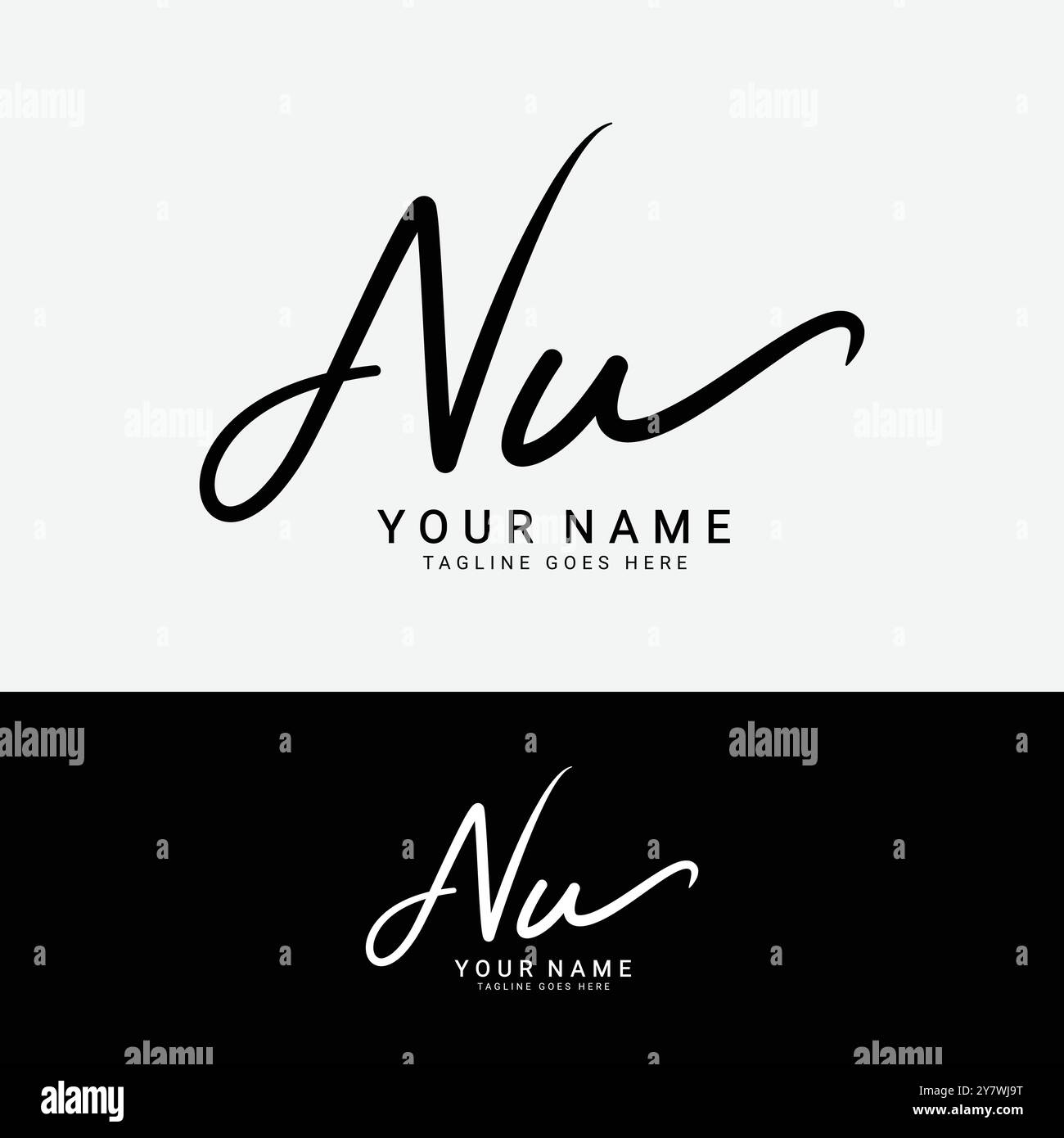 N, U, NU Initial letter logo. Alphabet NU Handwritten Signature logo Stock Vector