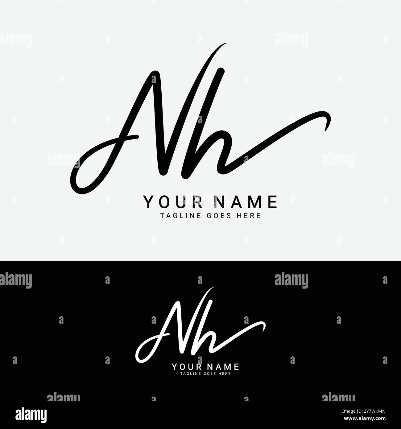 N, H, NH Initial letter logo. Alphabet NH Handwritten Signature logo Stock Vector