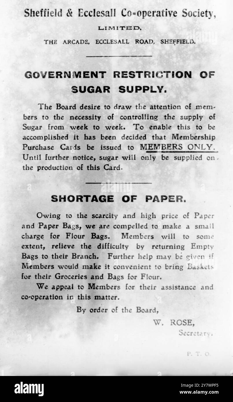 Sugar Rationing War paper rationing hi-res stock photography and images - Alamy